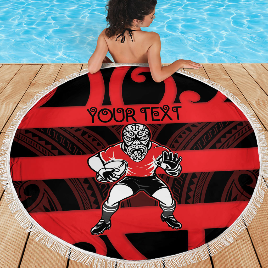 Canterbury Custom Rugby New Zealand Beach Blanket Aotearoa Maori Pukana Tiki Mascot