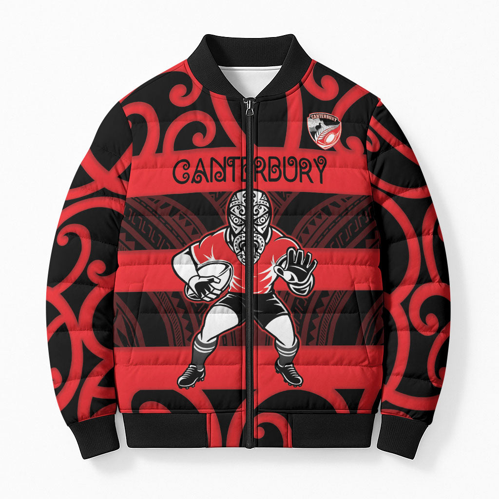 Canterbury Custom Rugby New Zealand Bomber Puffer Jacket Aotearoa Maori Pukana Tiki Mascot