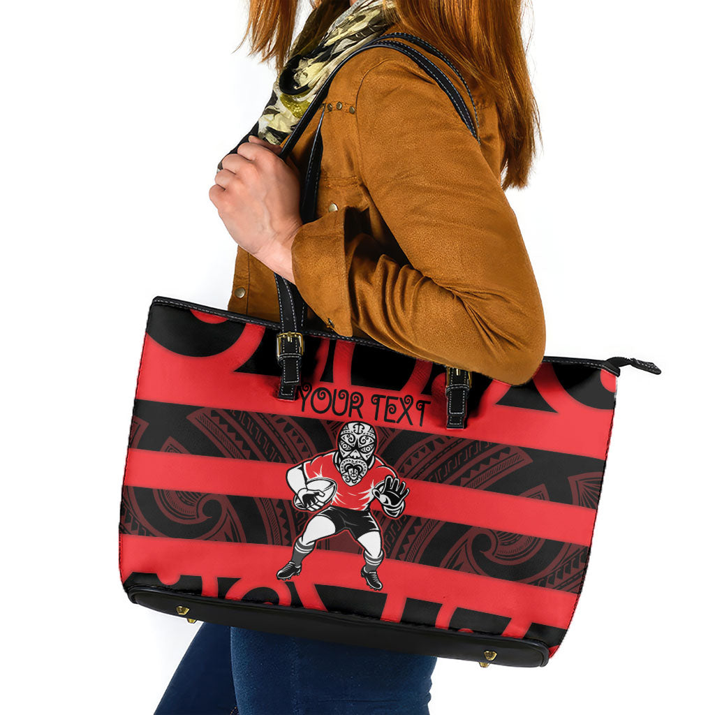 Canterbury Custom Rugby New Zealand Leather Tote Bag Aotearoa Maori Pukana Tiki Mascot