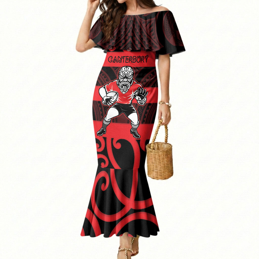 Canterbury Custom Rugby New Zealand Mermaid Dress Aotearoa Maori Pukana Tiki Mascot