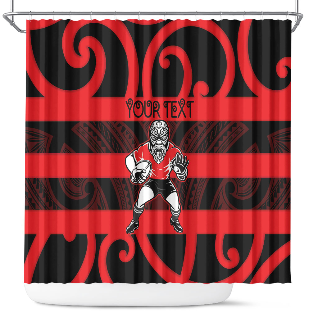 Canterbury Custom Rugby New Zealand Shower Curtain Aotearoa Maori Pukana Tiki Mascot