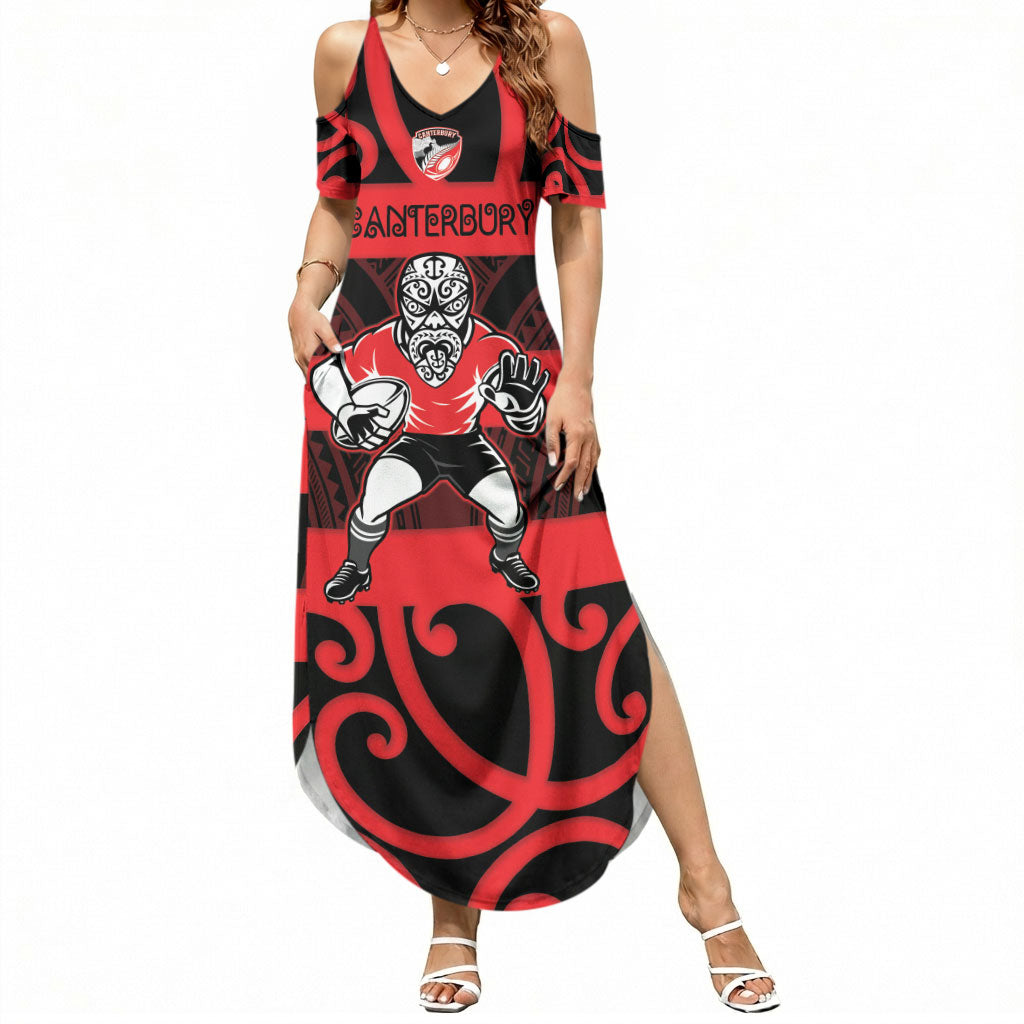Canterbury Custom Rugby New Zealand Summer Maxi Dress Aotearoa Maori Pukana Tiki Mascot