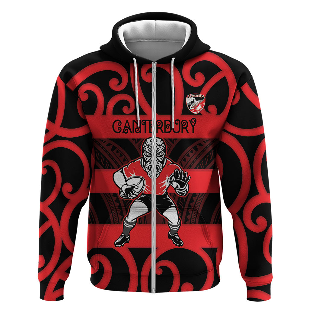 Canterbury Custom Rugby New Zealand Zip Hoodie Aotearoa Maori Pukana Tiki Mascot