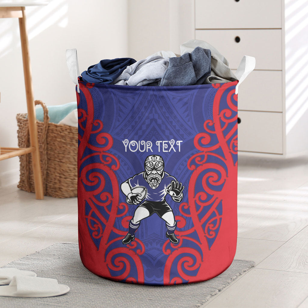 Tasman Custom Rugby New Zealand Laundry Basket Aotearoa Maori Pukana Tiki Mascot