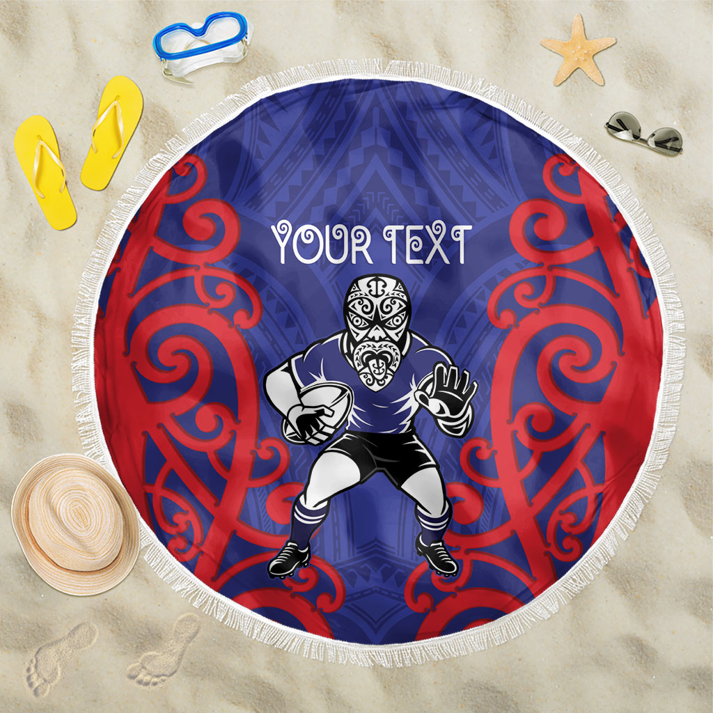 Tasman Custom Rugby New Zealand Beach Blanket Aotearoa Maori Pukana Tiki Mascot
