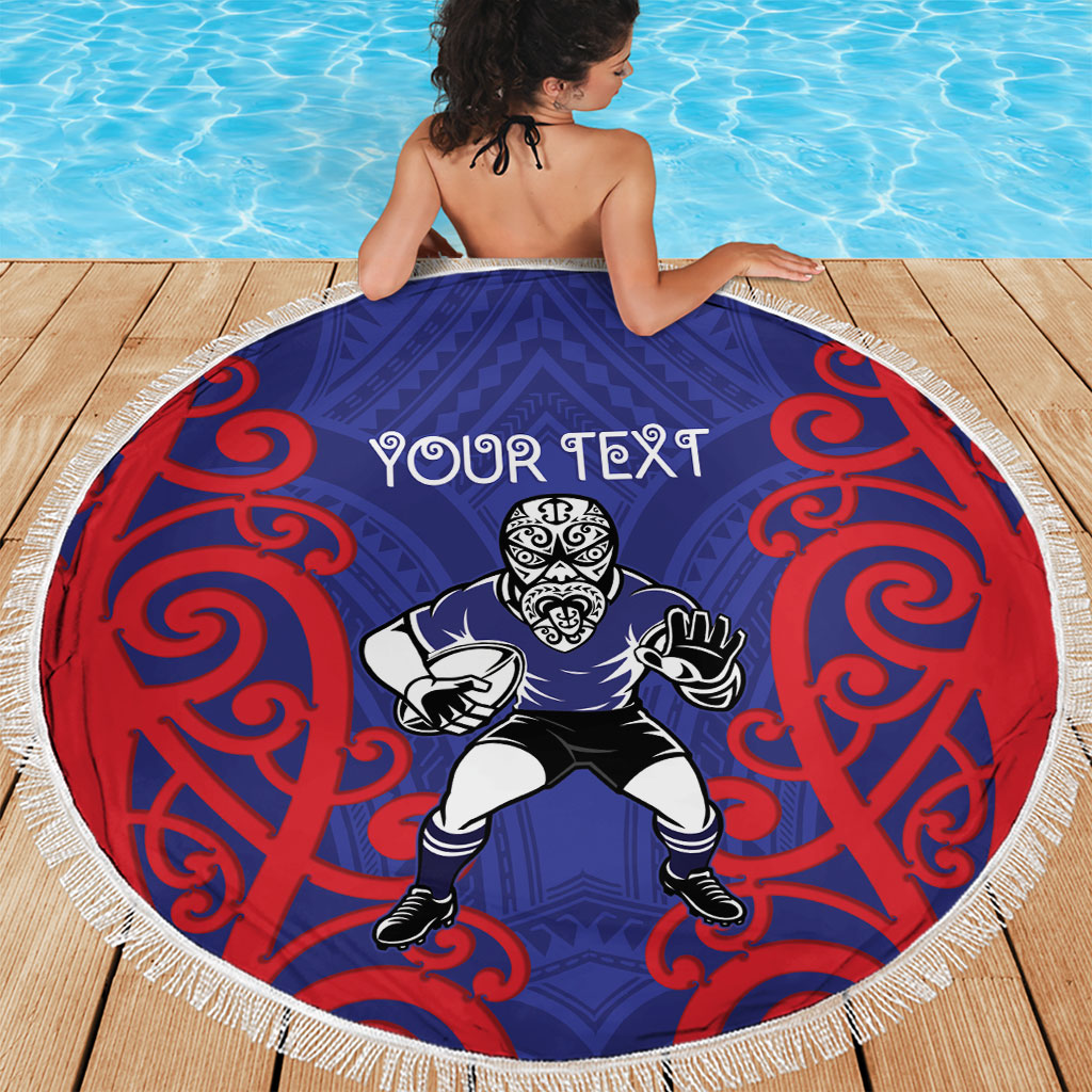 Tasman Custom Rugby New Zealand Beach Blanket Aotearoa Maori Pukana Tiki Mascot