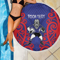 Tasman Custom Rugby New Zealand Beach Blanket Aotearoa Maori Pukana Tiki Mascot
