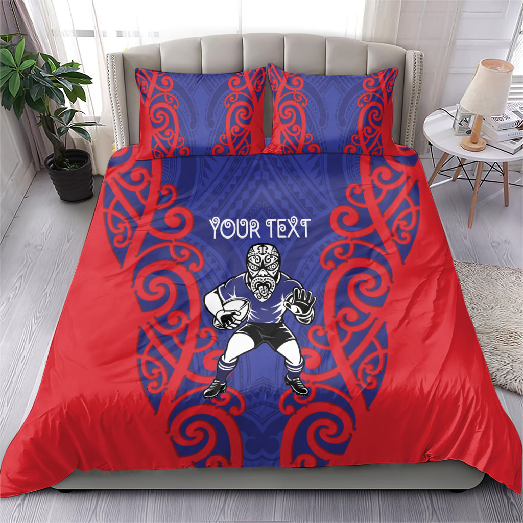 Tasman Custom Rugby New Zealand Bedding Set Aotearoa Maori Pukana Tiki Mascot