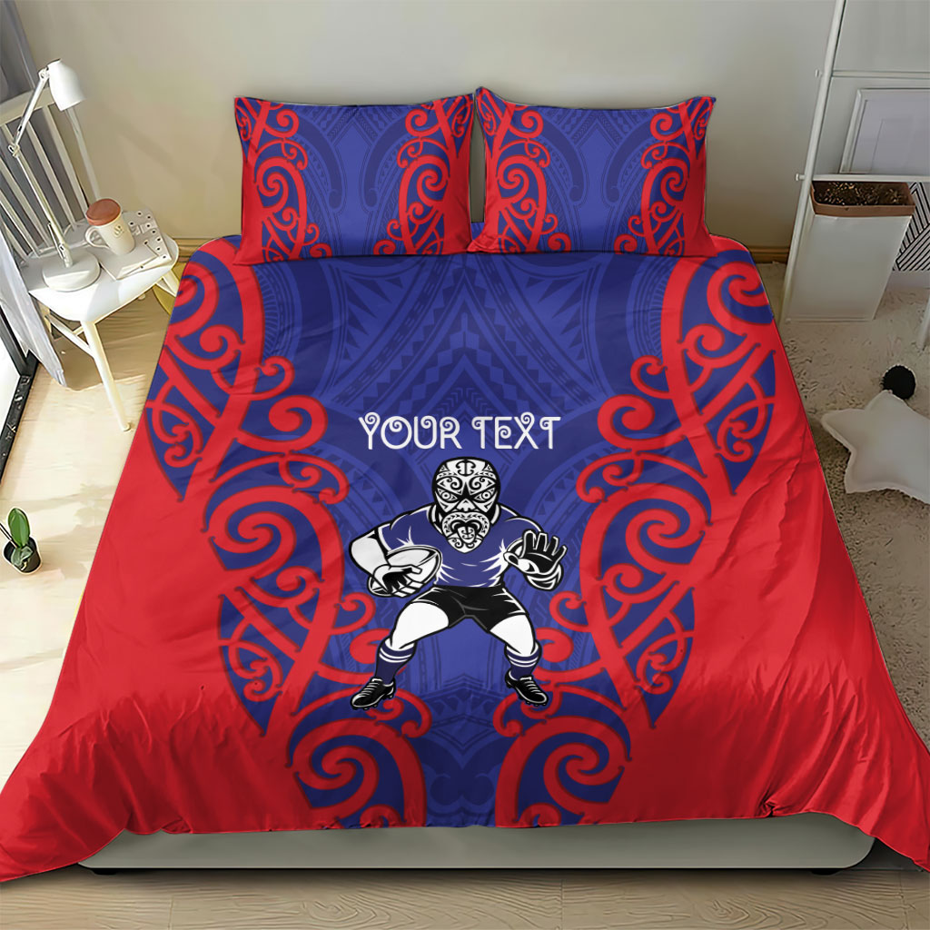 Tasman Custom Rugby New Zealand Bedding Set Aotearoa Maori Pukana Tiki Mascot