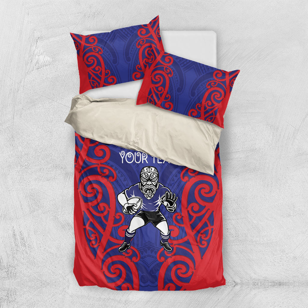 Tasman Custom Rugby New Zealand Bedding Set Aotearoa Maori Pukana Tiki Mascot