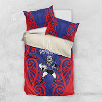 Tasman Custom Rugby New Zealand Bedding Set Aotearoa Maori Pukana Tiki Mascot