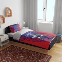 Tasman Custom Rugby New Zealand Bedding Set Aotearoa Maori Pukana Tiki Mascot