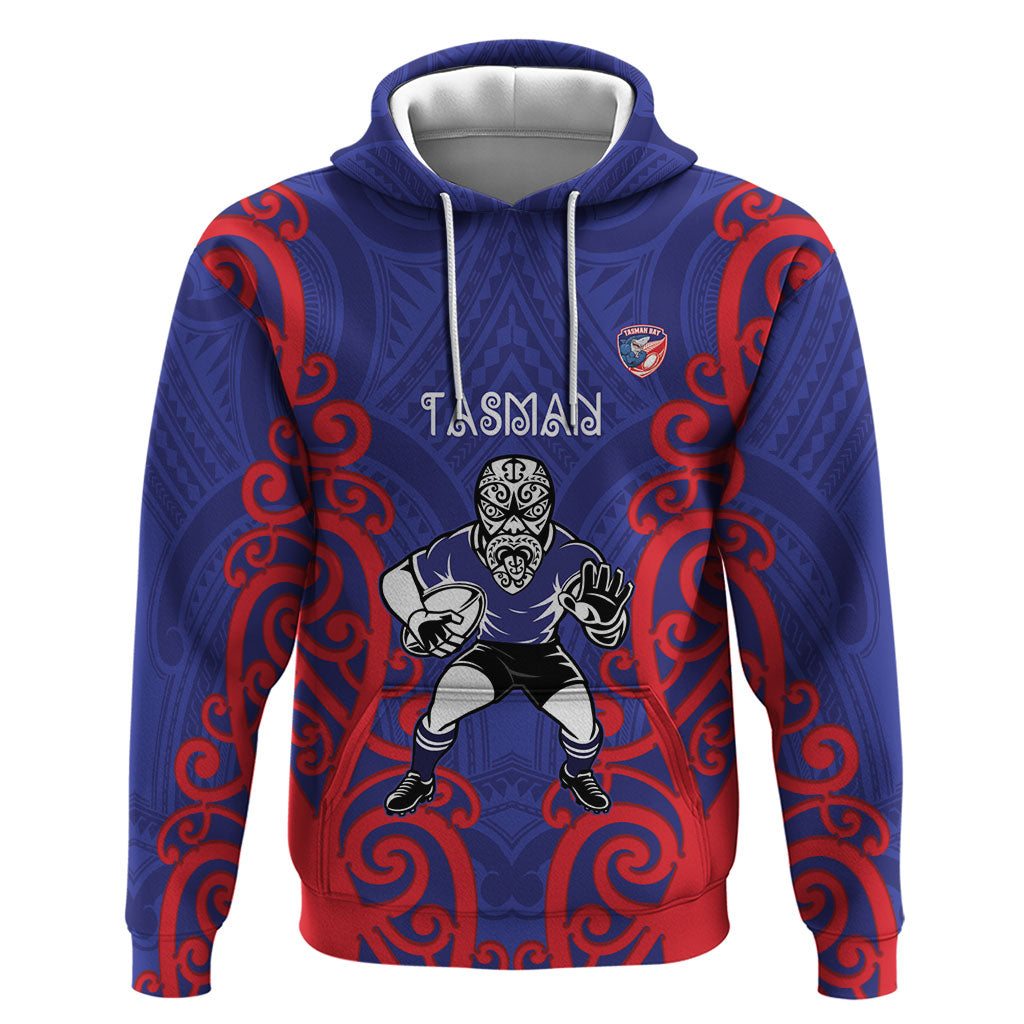 Tasman Custom Rugby New Zealand Hoodie Aotearoa Maori Pukana Tiki Mascot
