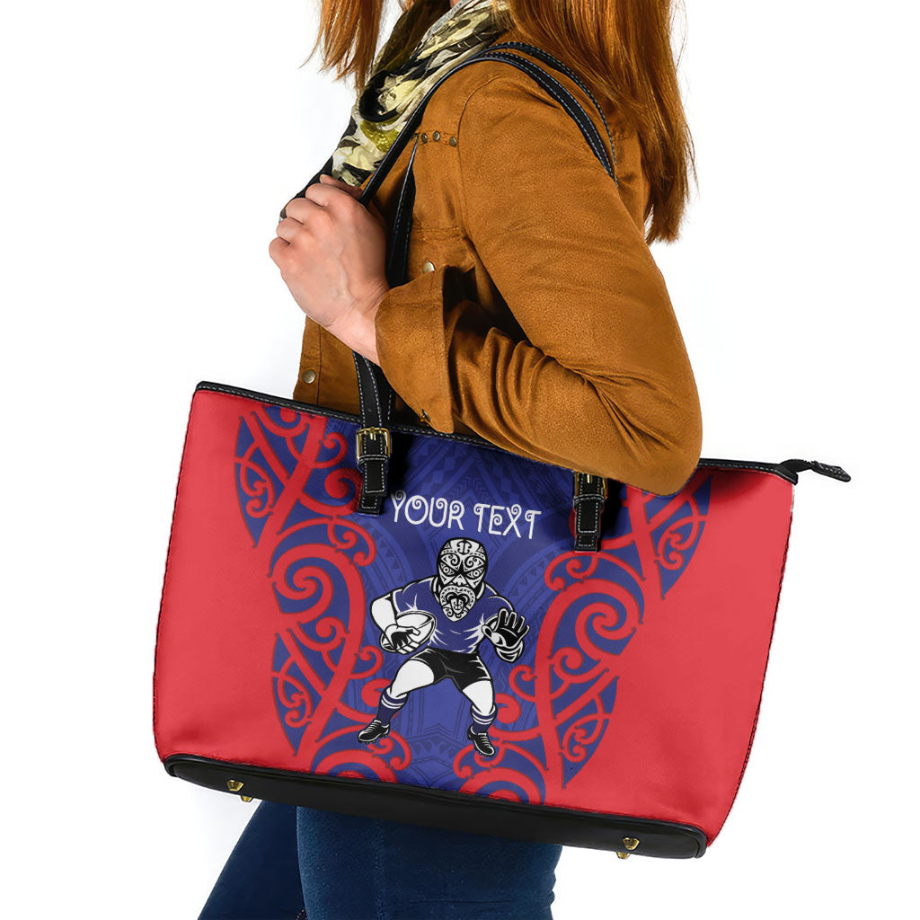 Tasman Custom Rugby New Zealand Leather Tote Bag Aotearoa Maori Pukana Tiki Mascot