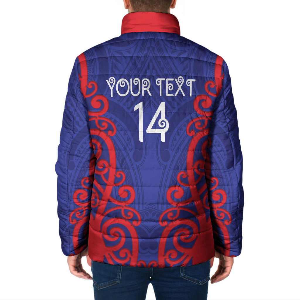 Tasman Custom Rugby New Zealand Padded Jacket Aotearoa Maori Pukana Tiki Mascot