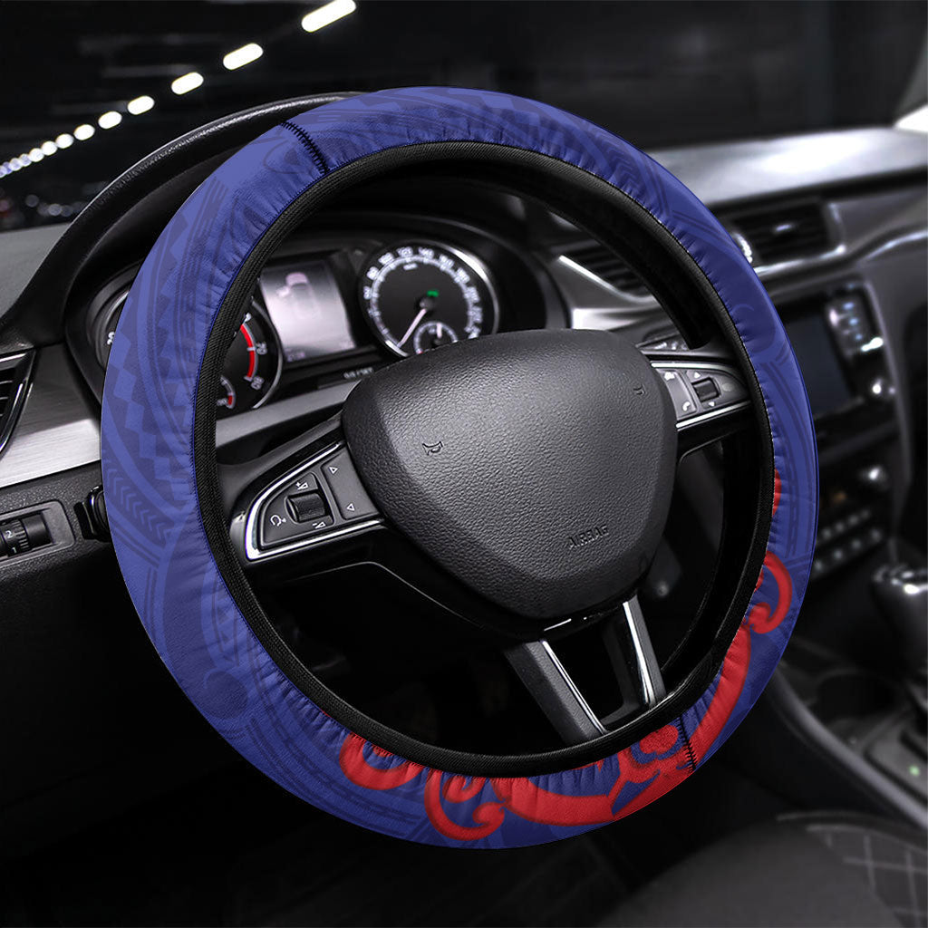 Tasman Rugby New Zealand Steering Wheel Cover Aotearoa Maori Pukana Tiki Mascot