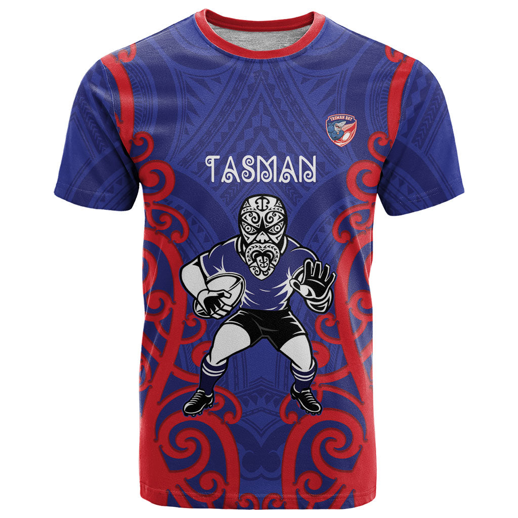 Tasman Custom Rugby New Zealand T Shirt Aotearoa Maori Pukana Tiki Mascot