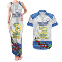 Fiji Holy Cross College Couples Matching Tank Maxi Dress and Hawaiian Shirt Happy 50th Anniversary Fijian Tagimoucia Tapa Pattern LT14 White - Polynesian Pride
