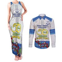 Fiji Holy Cross College Couples Matching Tank Maxi Dress and Long Sleeve Button Shirts Happy 50th Anniversary Fijian Tagimoucia Tapa Pattern LT14 White - Polynesian Pride