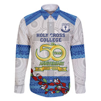 Fiji Holy Cross College Family Matching Off Shoulder Long Sleeve Dress and Hawaiian Shirt Happy 50th Anniversary Fijian Tagimoucia Tapa Pattern LT14 Dad's Shirt - Long Sleeve White - Polynesian Pride