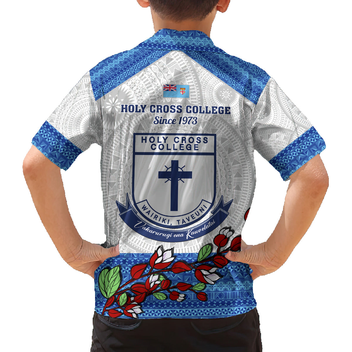 Fiji Holy Cross College Family Matching Off Shoulder Maxi Dress and Hawaiian Shirt Happy 50th Anniversary Fijian Tagimoucia Tapa Pattern LT14 - Polynesian Pride
