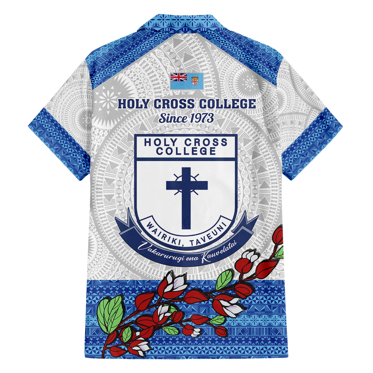 Fiji Holy Cross College Family Matching Off Shoulder Maxi Dress and Hawaiian Shirt Happy 50th Anniversary Fijian Tagimoucia Tapa Pattern LT14 - Polynesian Pride