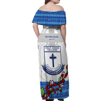 Fiji Holy Cross College Family Matching Off Shoulder Maxi Dress and Hawaiian Shirt Happy 50th Anniversary Fijian Tagimoucia Tapa Pattern LT14 - Polynesian Pride