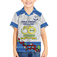 Fiji Holy Cross College Family Matching Off Shoulder Maxi Dress and Hawaiian Shirt Happy 50th Anniversary Fijian Tagimoucia Tapa Pattern LT14 Son's Shirt White - Polynesian Pride