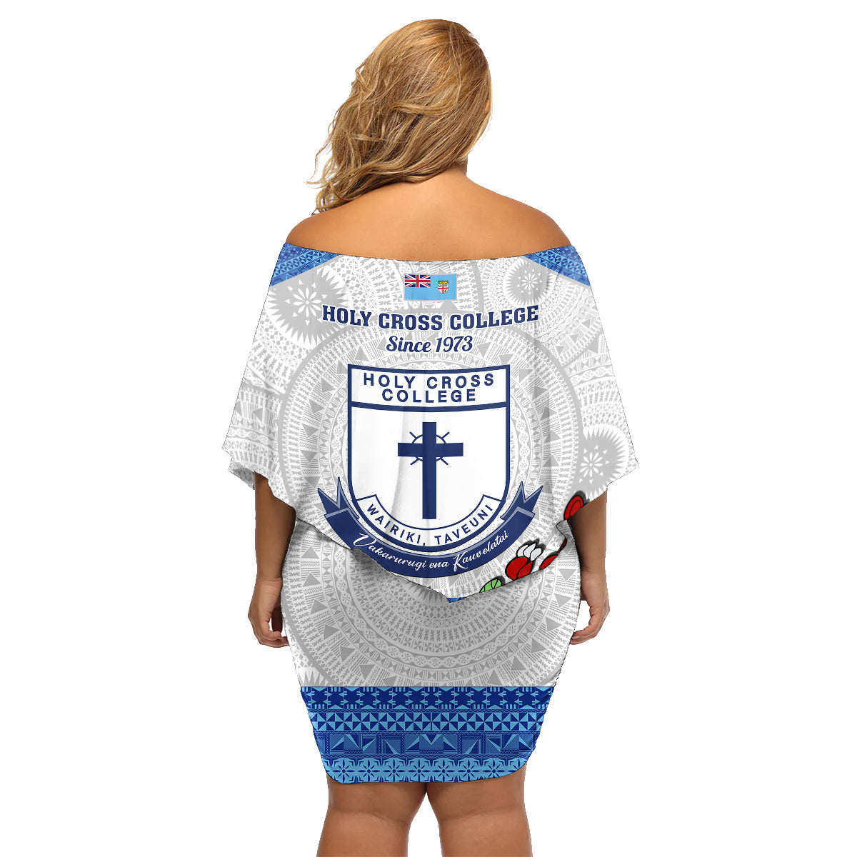 Fiji Holy Cross College Family Matching Off Shoulder Short Dress and Hawaiian Shirt Happy 50th Anniversary Fijian Tagimoucia Tapa Pattern LT14 - Polynesian Pride
