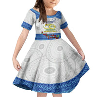 Fiji Holy Cross College Kid Short Sleeve Dress Happy 50th Anniversary Fijian Tagimoucia Tapa Pattern LT14 KID White - Polynesian Pride