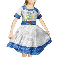 Fiji Holy Cross College Kid Short Sleeve Dress Happy 50th Anniversary Fijian Tagimoucia Tapa Pattern LT14 - Polynesian Pride