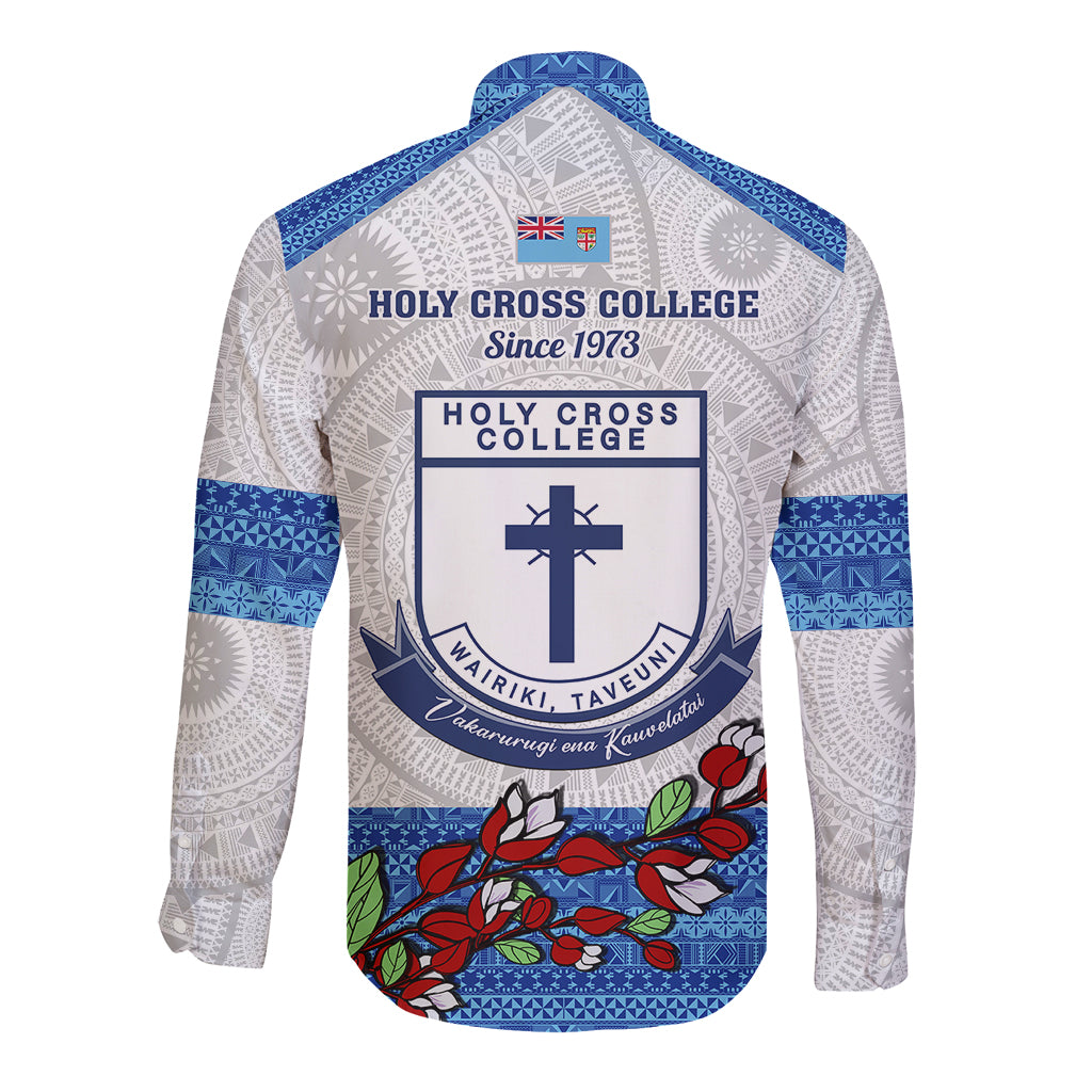 Fiji Holy Cross College Long Sleeve Button Shirt Happy 50th Anniversary Fijian Tagimoucia Tapa Pattern LT14 - Polynesian Pride