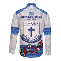 Fiji Holy Cross College Long Sleeve Button Shirt Happy 50th Anniversary Fijian Tagimoucia Tapa Pattern LT14 - Polynesian Pride