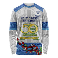 Fiji Holy Cross College Long Sleeve Shirt Happy 50th Anniversary Fijian Tagimoucia Tapa Pattern LT14 Unisex White - Polynesian Pride