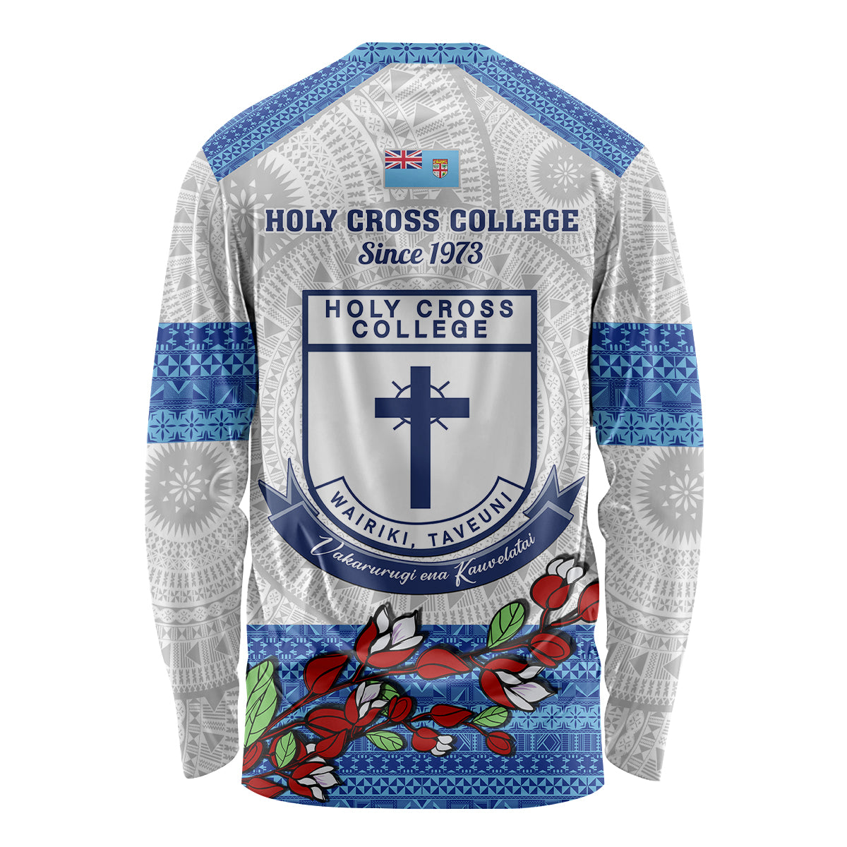 Fiji Holy Cross College Long Sleeve Shirt Happy 50th Anniversary Fijian Tagimoucia Tapa Pattern LT14 - Polynesian Pride