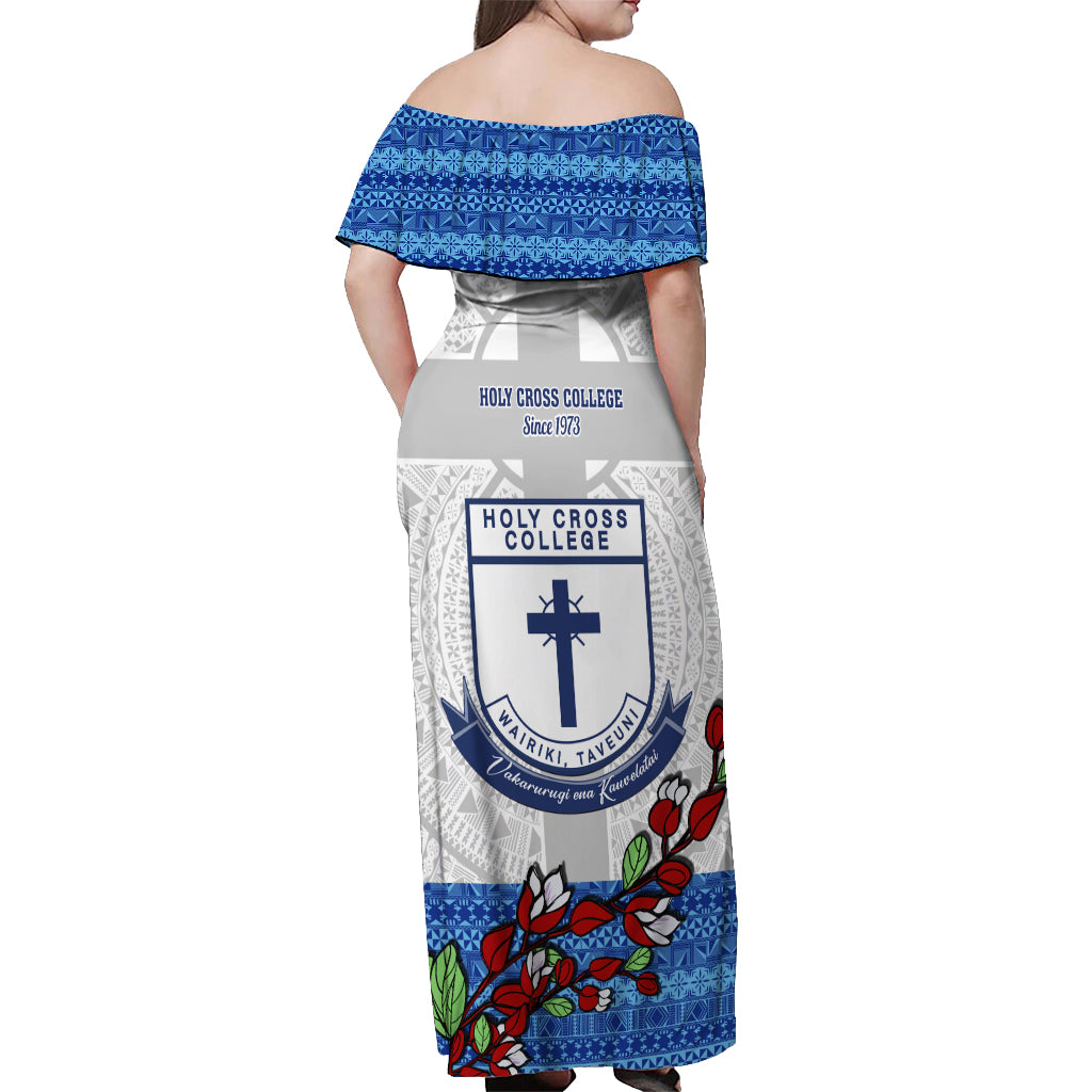 Fiji Holy Cross College Off Shoulder Maxi Dress Happy 50th Anniversary Fijian Tagimoucia Tapa Pattern LT14 - Polynesian Pride