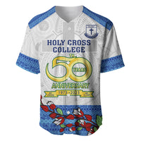 Personalised Fiji Holy Cross College Baseball Jersey Happy 50th Anniversary Fijian Tagimoucia Tapa Pattern LT14 White - Polynesian Pride