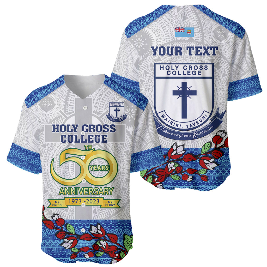 Personalised Fiji Holy Cross College Baseball Jersey Happy 50th Anniversary Fijian Tagimoucia Tapa Pattern LT14 - Polynesian Pride