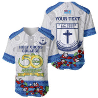 Personalised Fiji Holy Cross College Baseball Jersey Happy 50th Anniversary Fijian Tagimoucia Tapa Pattern LT14 - Polynesian Pride
