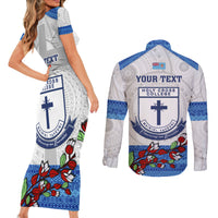 Personalised Fiji Holy Cross College Couples Matching Short Sleeve Bodycon Dress and Long Sleeve Button Shirts Happy 50th Anniversary Fijian Tagimoucia Tapa Pattern LT14 - Polynesian Pride