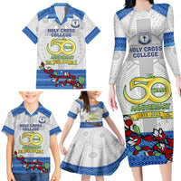 Personalised Fiji Holy Cross College Family Matching Long Sleeve Bodycon Dress and Hawaiian Shirt Happy 50th Anniversary Fijian Tagimoucia Tapa Pattern LT14 - Polynesian Pride