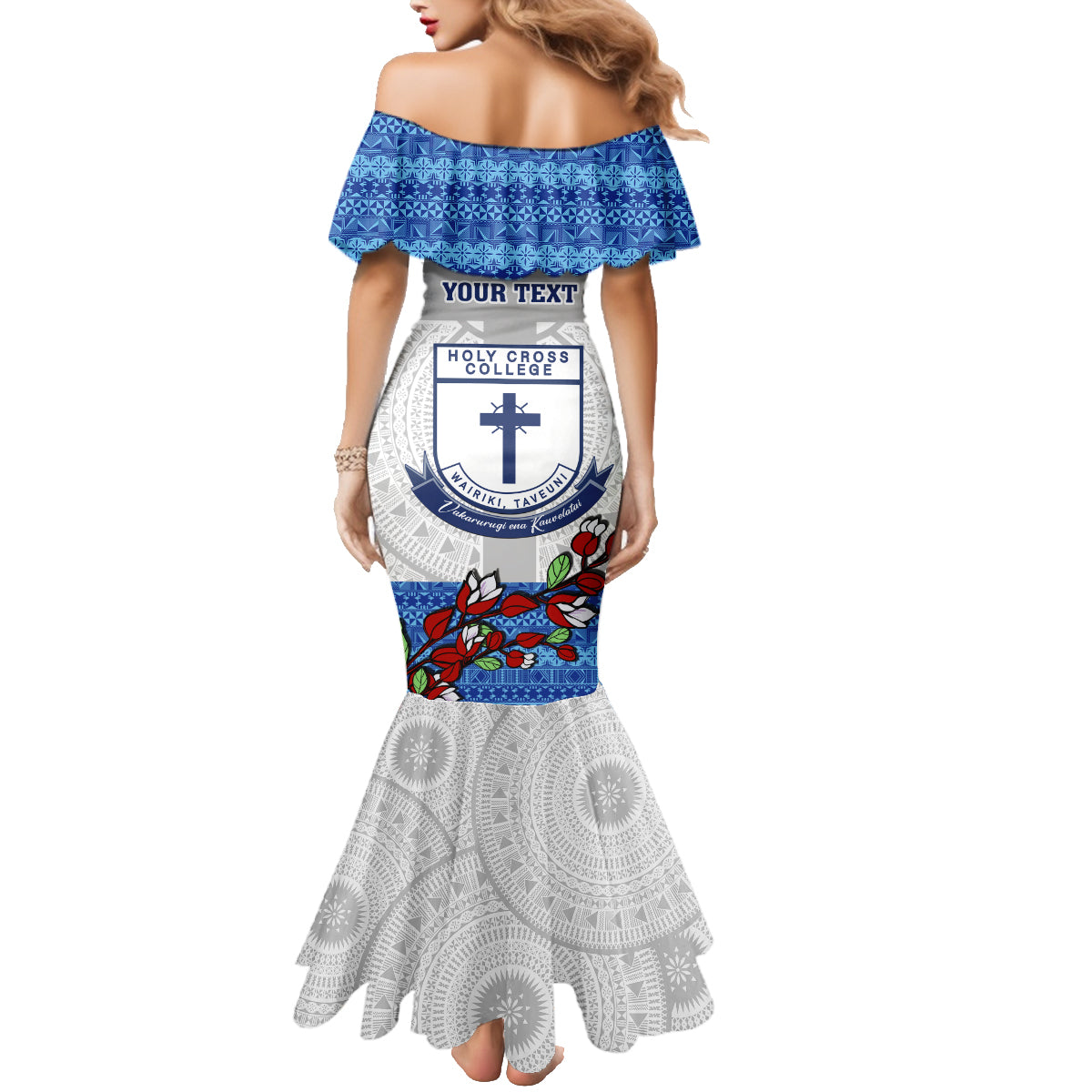 Personalised Fiji Holy Cross College Family Matching Mermaid Dress and Hawaiian Shirt Happy 50th Anniversary Fijian Tagimoucia Tapa Pattern LT14 - Polynesian Pride