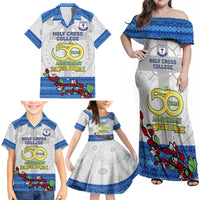 Personalised Fiji Holy Cross College Family Matching Off Shoulder Maxi Dress and Hawaiian Shirt Happy 50th Anniversary Fijian Tagimoucia Tapa Pattern LT14 - Polynesian Pride