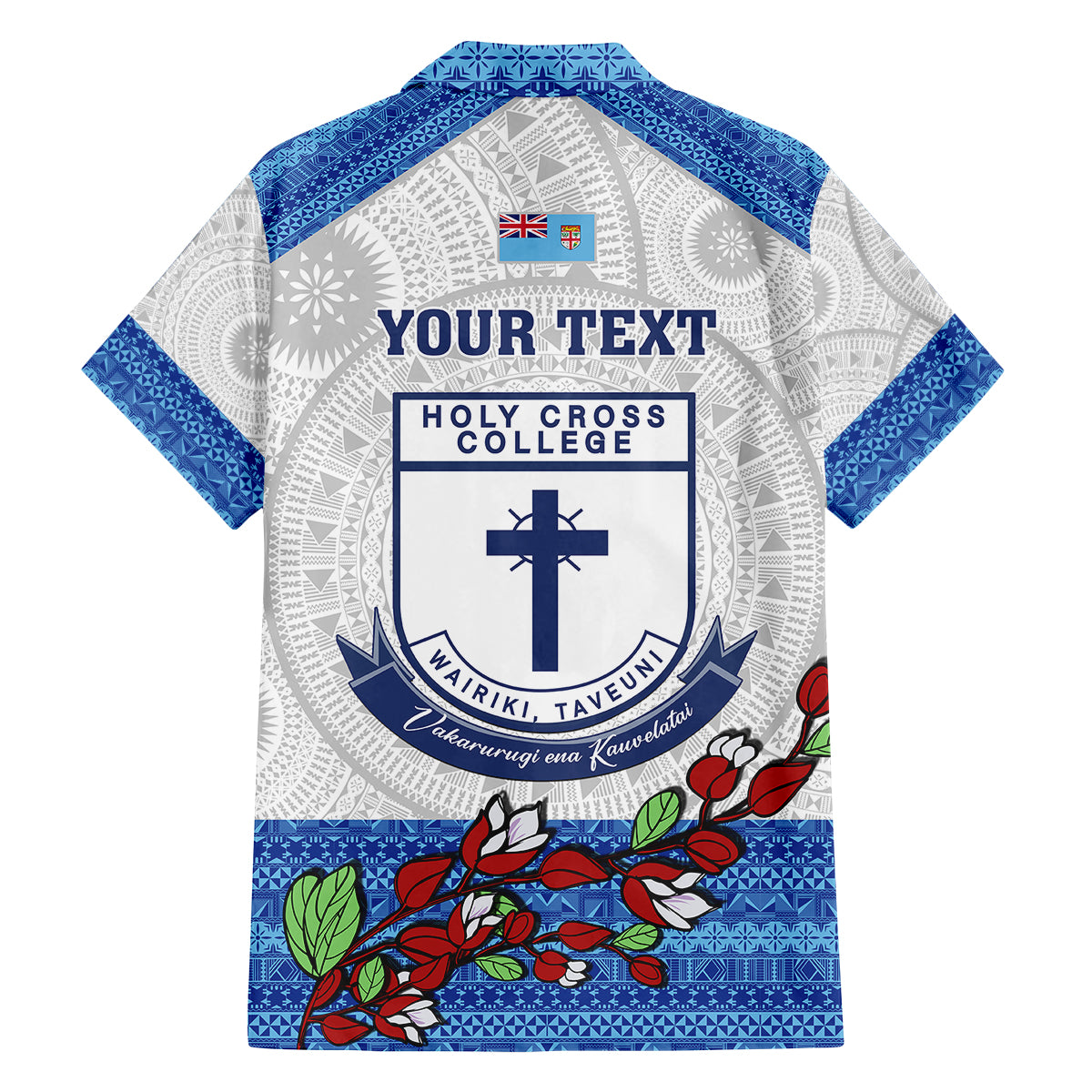 Personalised Fiji Holy Cross College Family Matching Off Shoulder Short Dress and Hawaiian Shirt Happy 50th Anniversary Fijian Tagimoucia Tapa Pattern LT14 - Polynesian Pride