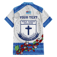 Personalised Fiji Holy Cross College Family Matching Off Shoulder Short Dress and Hawaiian Shirt Happy 50th Anniversary Fijian Tagimoucia Tapa Pattern LT14 - Polynesian Pride