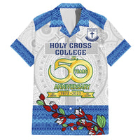 Personalised Fiji Holy Cross College Family Matching Short Sleeve Bodycon Dress and Hawaiian Shirt Happy 50th Anniversary Fijian Tagimoucia Tapa Pattern LT14 Dad's Shirt - Short Sleeve White - Polynesian Pride