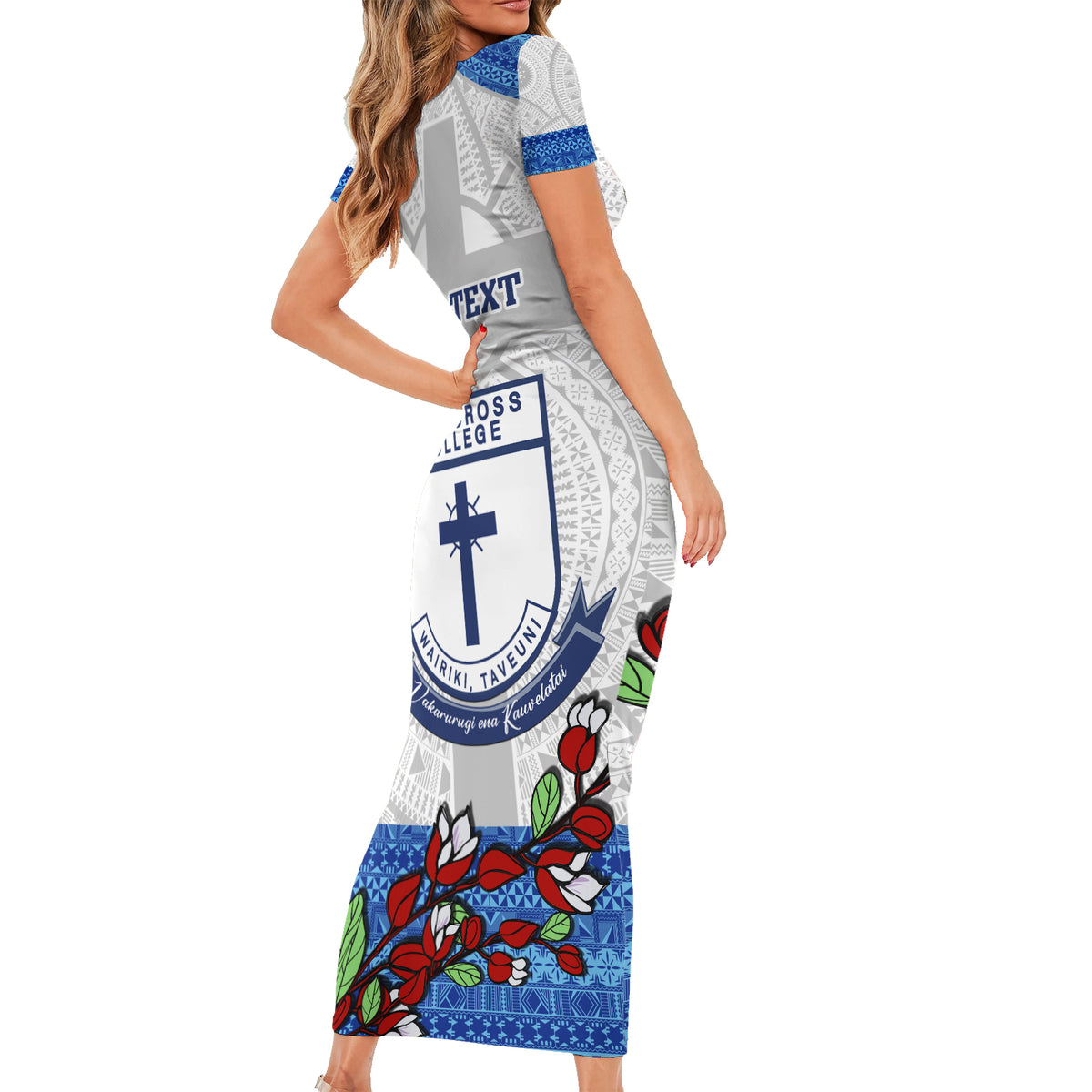 Personalised Fiji Holy Cross College Family Matching Short Sleeve Bodycon Dress and Hawaiian Shirt Happy 50th Anniversary Fijian Tagimoucia Tapa Pattern LT14 - Polynesian Pride