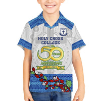 Personalised Fiji Holy Cross College Family Matching Short Sleeve Bodycon Dress and Hawaiian Shirt Happy 50th Anniversary Fijian Tagimoucia Tapa Pattern LT14 Son's Shirt White - Polynesian Pride