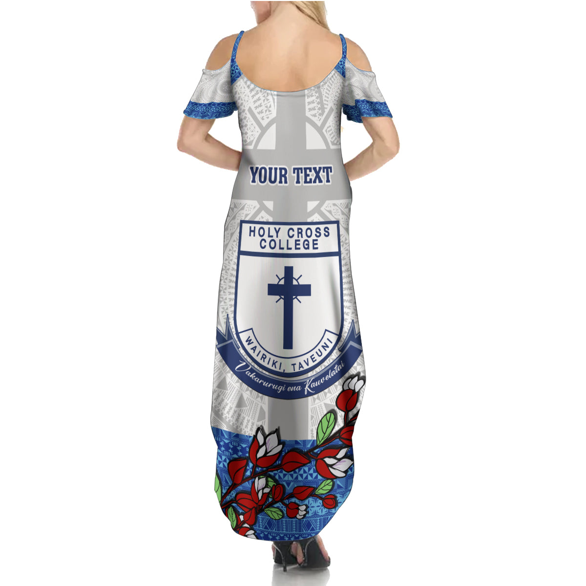 Personalised Fiji Holy Cross College Family Matching Summer Maxi Dress and Hawaiian Shirt Happy 50th Anniversary Fijian Tagimoucia Tapa Pattern LT14 - Polynesian Pride