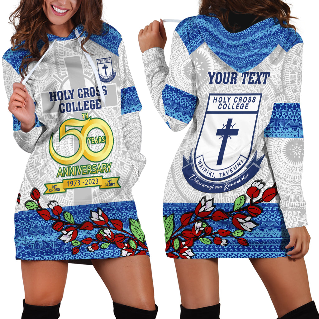 Personalised Fiji Holy Cross College Hoodie Dress Happy 50th Anniversary Fijian Tagimoucia Tapa Pattern LT14 - Polynesian Pride